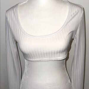 White Ribbed Long Sleeve Crop Top